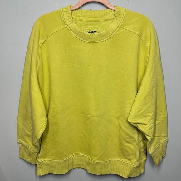 Aerie Pleated Sleeve Crew Sweatshirt In Batalia Green - Picture 2 of 6